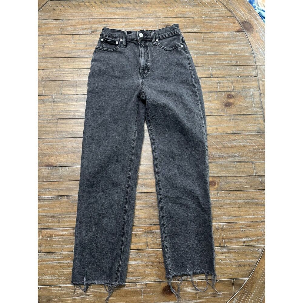 Madewell Perfect Vintage Straight Jeans Black Raw Hem High Rise Women's 26